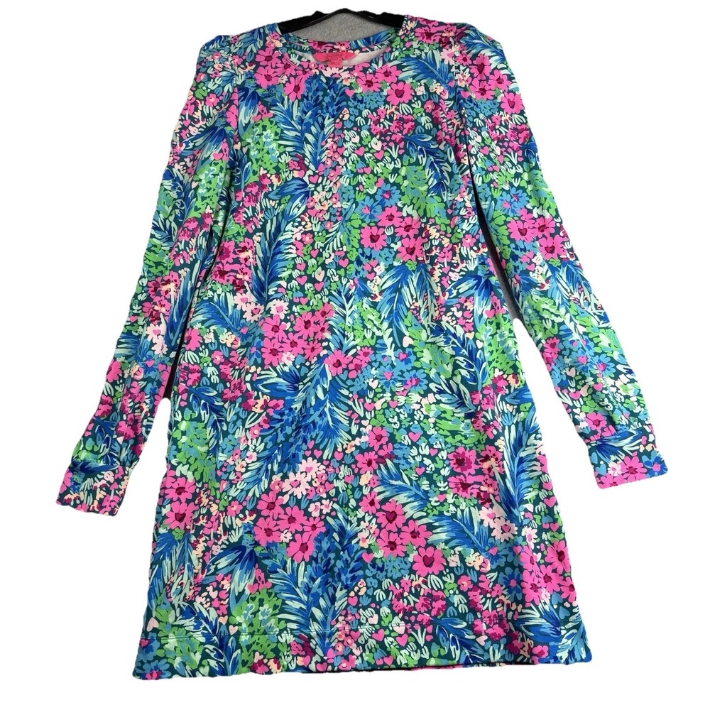 Lilly Pulitzer Jansen Puff Shoulder Dress  Medium Multi Tiny Garden EUC Pullover